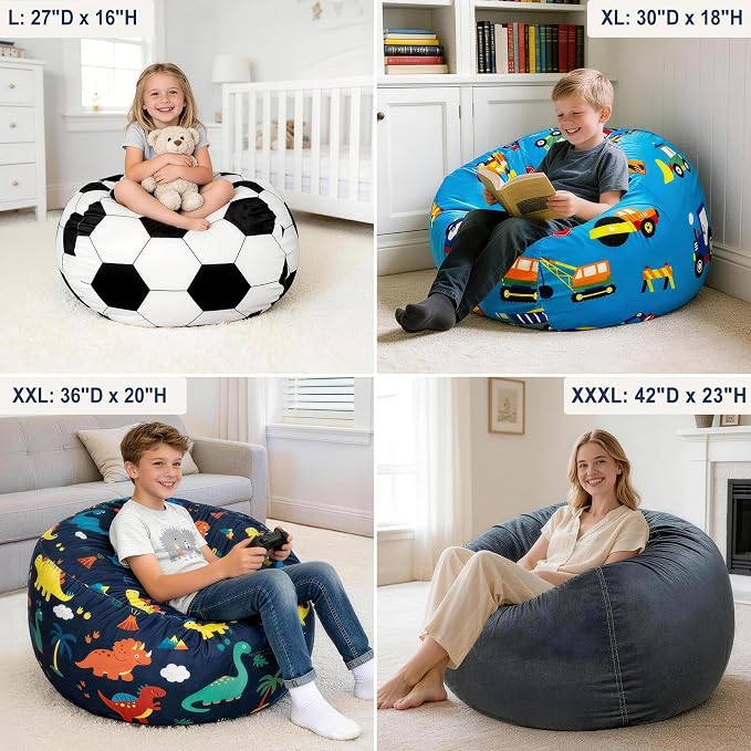 Lukeight Soccer Stuffed Animals Storage Bean Bag Chair Cover - Image 4