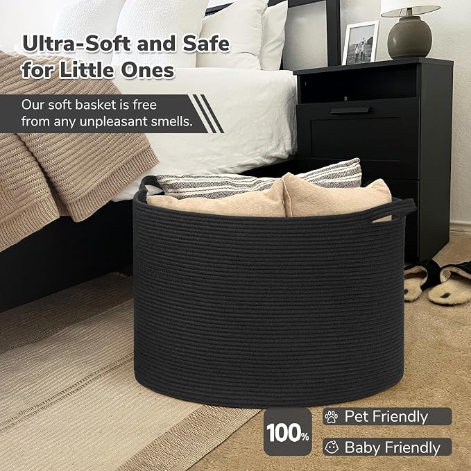 INDRESSME 115L Extra Large Black Blanket Basket, Dog Toy Bin Shoe Baskets Toy - Image 5