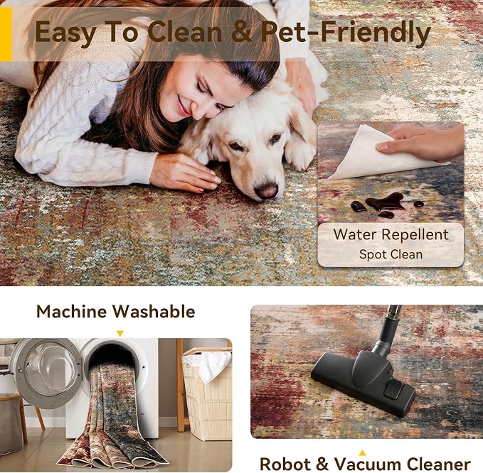 RELEANY Washable Area Rugs 9'x12' Non-Slip Modern Abstract Soft - Image 5
