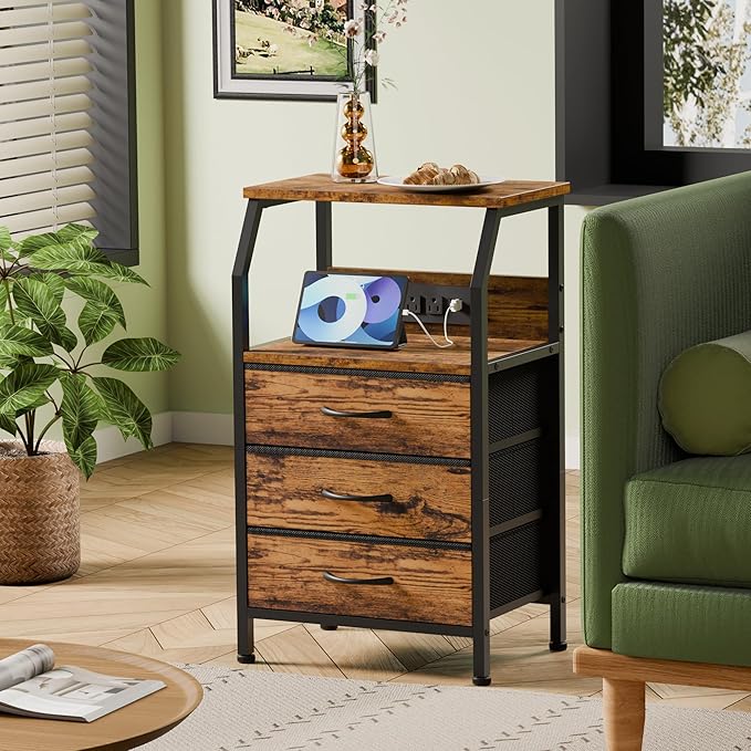 Furnulem Night Stand with Charging Station, USB Ports and Outlets, 28.3 Inch - Image 4