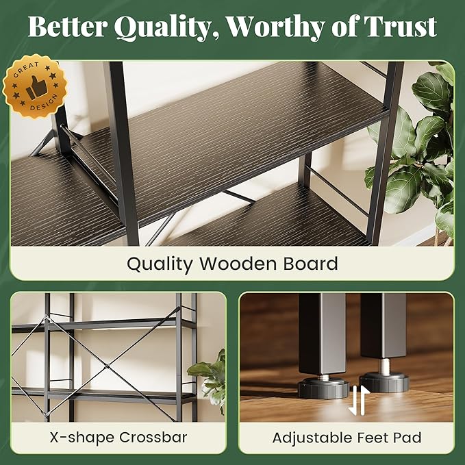 Huuger 6 Tier Bookshelf, L Shaped Corner Bookshelf - Image 6
