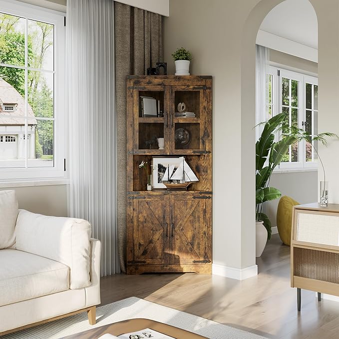GarveeHome 67" Tall Corner Storage Cabinet, Farmhouse Corner Hutch Display - Image 4