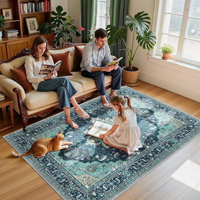 RELEANY Area Rugs 5'x7' Washable Non-Slip, Floral Vintage Distress Print - Image 3