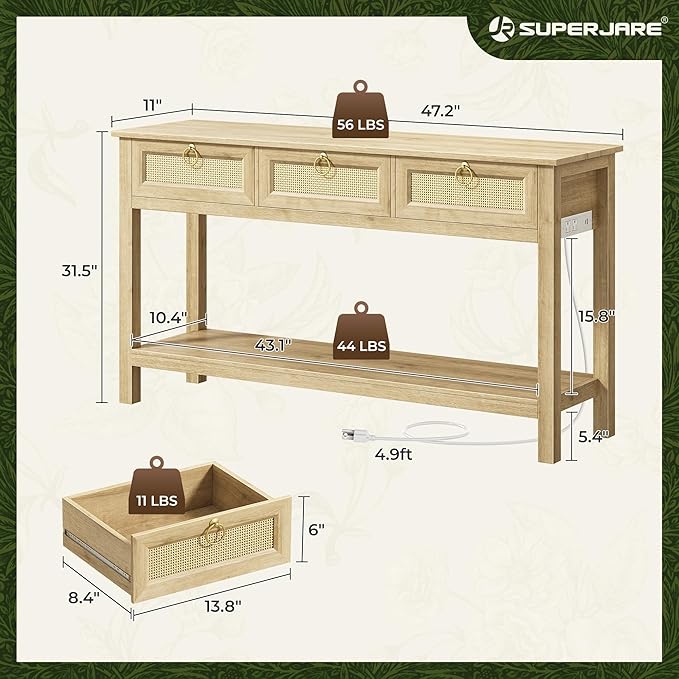 SUPERJARE Rattan Console Sofa Table - Image 2