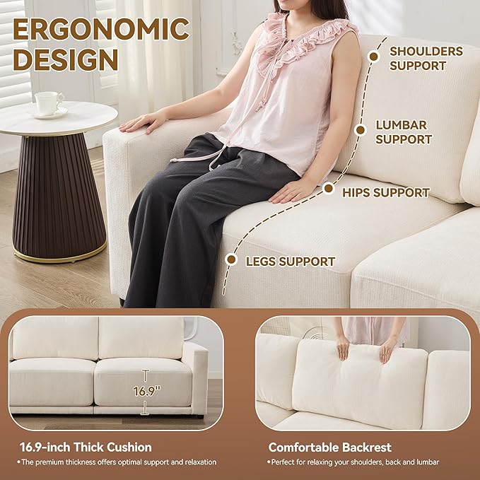 110.6" L Shaped Modular Sectional Sofa Modern Chenille Comfy Couch - Image 3