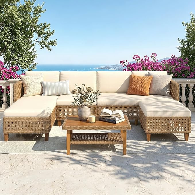 PHI VILLA Wicker Patio Furniture Set, Outdoor Sectional Couch by PHIVILLA