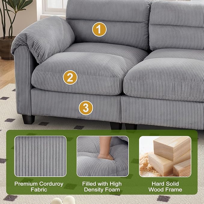 HAOMARKETS Corduroy Sofa Set, Upholstered Ottoman, Modern Loveseat and and - Image 3