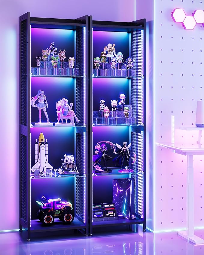 AODK Display Case with LED Lights, Display Cabinet with Open Glass Shelves - Image 4