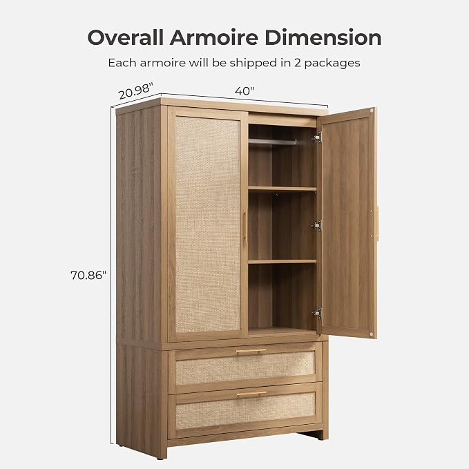 SICOTAS Armoire Wardrobe Closet, Larger Rattan Armoires Wardrobe Cabinet - Image 3