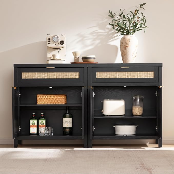SICOTAS Sideboard Buffet Storage Cabinet Set of 3, Rattan Credenza Buffet Table - Image 7
