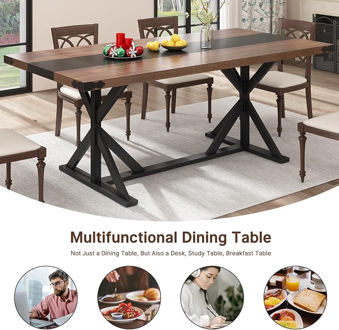 Hlivelood 78 Inch Dining Table for 8 People, Rectangular Kitchen Farmhouse - Image 8