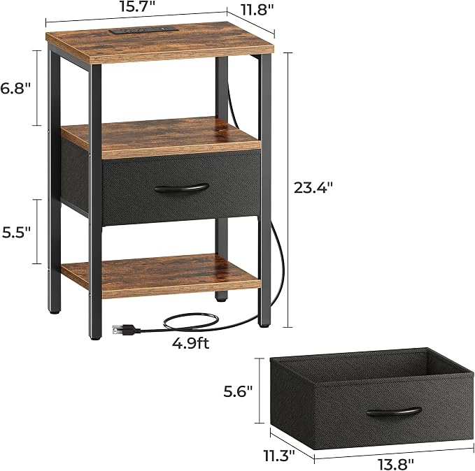 SUPERJARE Nightstand Set of 2, Bed Side Tables - Image 3