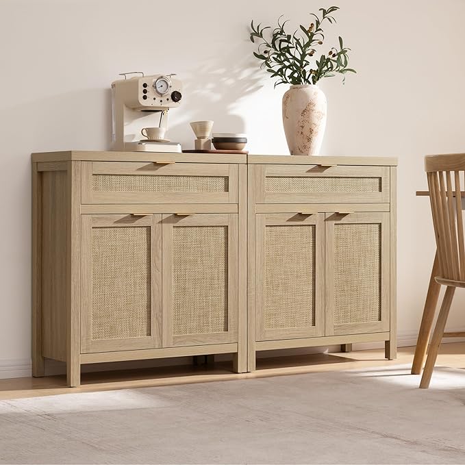 SICOTAS Sideboard Buffet Storage Cabinet, Rattan Accent Cabinet - Image 3
