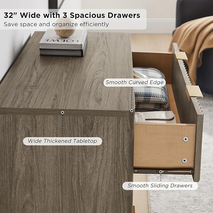 T4TREAM Fluted 3 Drawer Dresser, Curved Profile Design, Wood Drawer Organizer - Image 5