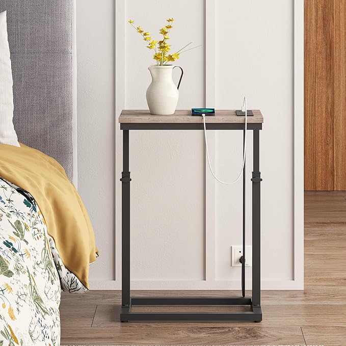 TUTOTAK End Table with Charging Station, Side Table, Tall Couch Table, Sofa - Image 7
