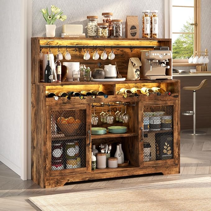 Loomie Wine Bar Cabinet with LED Light, Liquor Cabinet with Glass Holder - Image 3