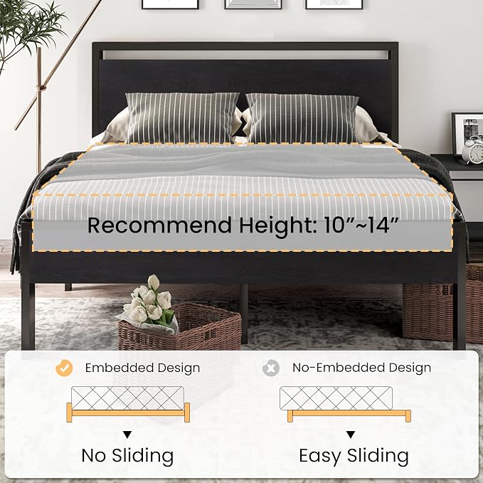 SHA CERLIN 14 Inch King Size Metal Platform Bed Frame - Image 7