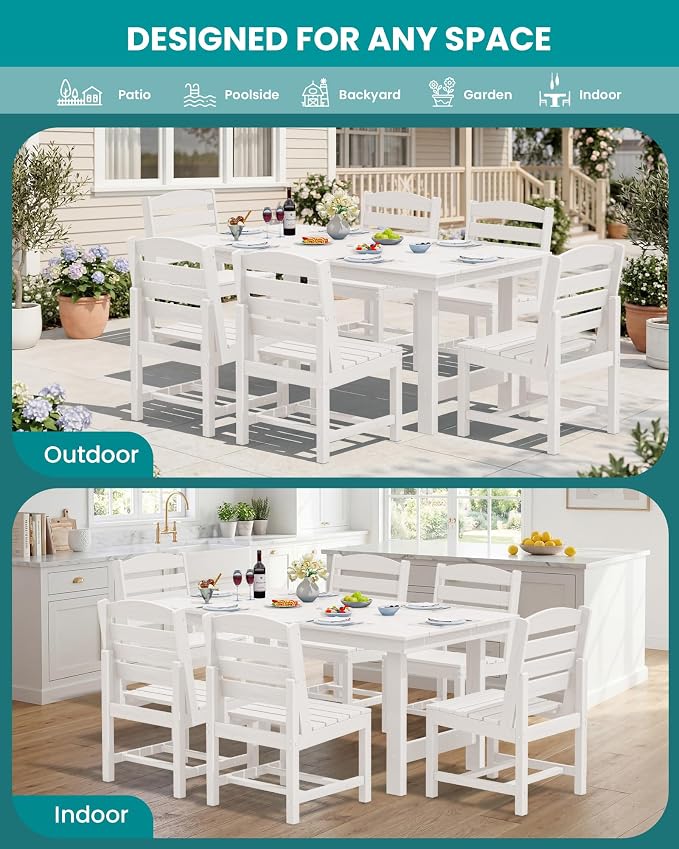 SERWALL Patio Dining Sets for 6 Person, HDPE Dining Set - Image 9