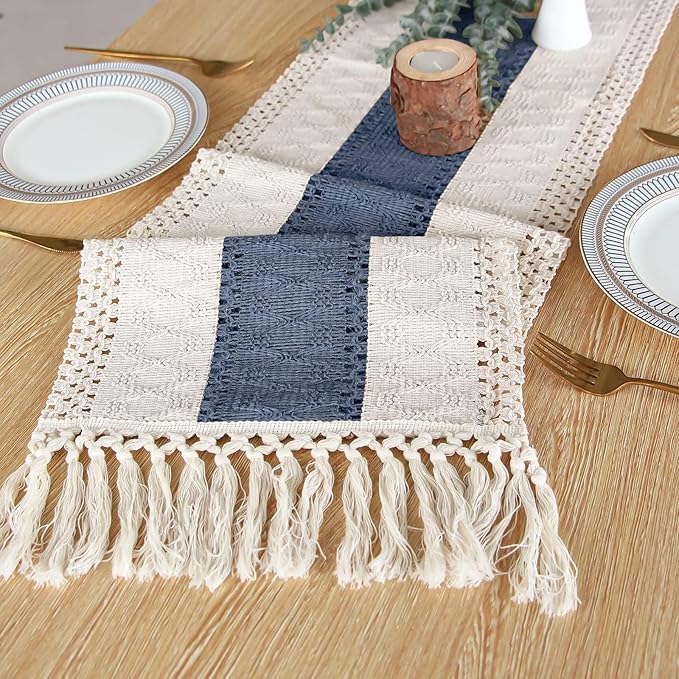 FEXIA Boho Blue Table Runner 48 Inches Long - Image 4