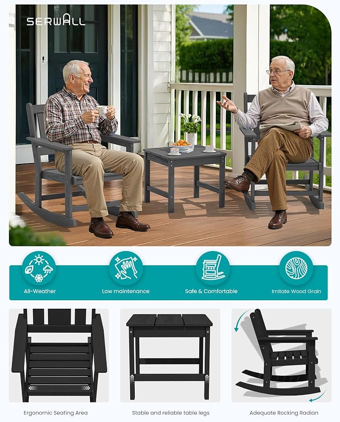 SERWALL Outdoor Rocking Chairs Set of 2 - Image 8