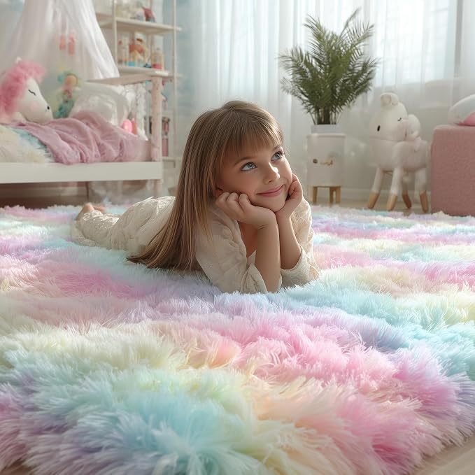 PAGISOFE Fluffy Vibrant Rainbow Rugs - Image 2