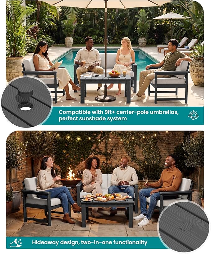 SERWALL 4 Pieces HDPE Outdoor Sofa Set - Image 3