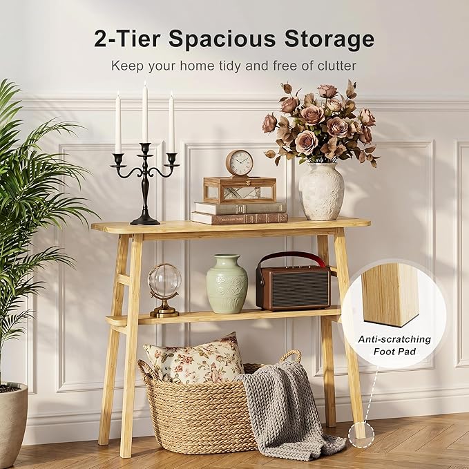 39.4" Solid Bamboo Entryway Console Table, Sofa Table Behind Couch, Narrow - Image 5