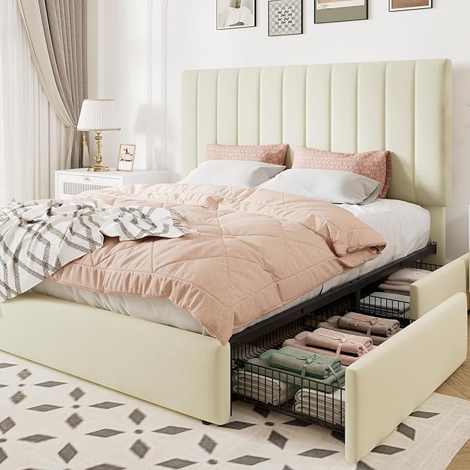 Allewie Full Size Storage Bed Frame, Vertical Channel Tufted Adjustable by Allewie