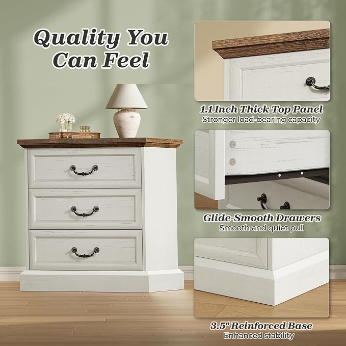 Huuger Nightstand with Charging Station, 3 Drawer Night Stand, 22 Inch Wider - Image 8