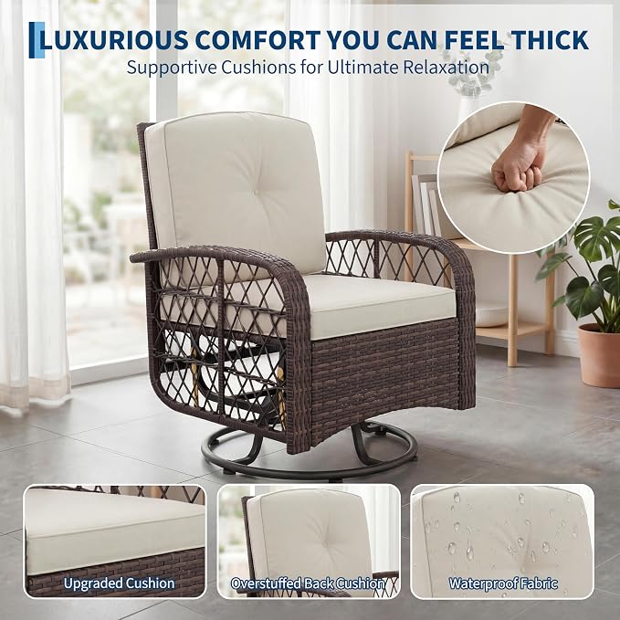 3-Piece Outdoor Patio Furniture Set, 2 Swivel Rocking Chairs and Tempered Glass - Image 4
