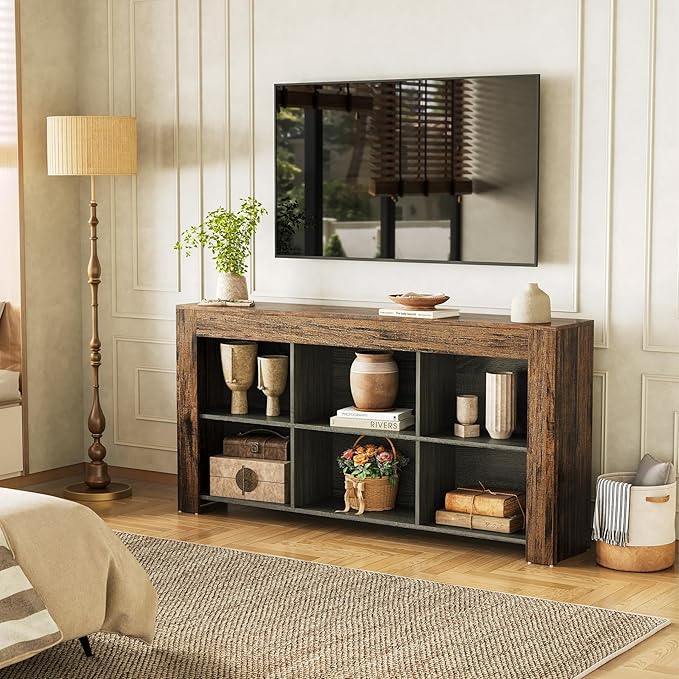 LITTLE TREE TV Stand with Storage, 63-Inch Entertainment Center with Shelves - Image 7