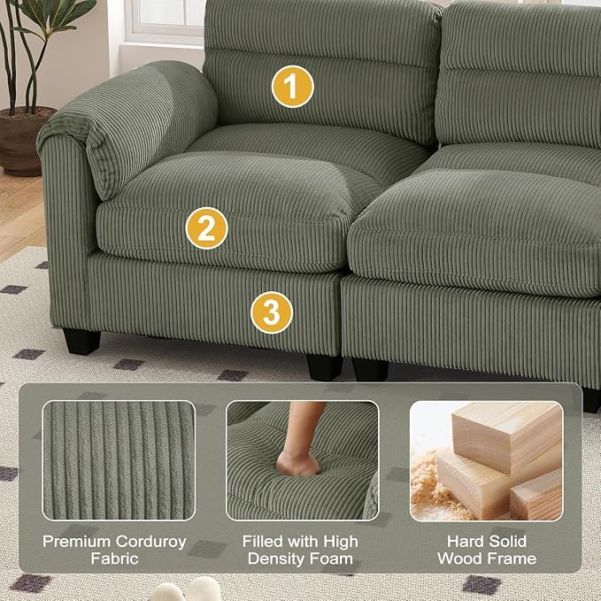 HAOMARKETS Corduroy 2-Piece Sofa Set, Upholstered Ottoman and 3-Seater Sofa - Image 3