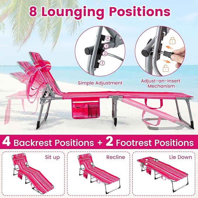 Goplus Tanning Chair, Folding Adjustable Patio Lounge Chair - Image 4