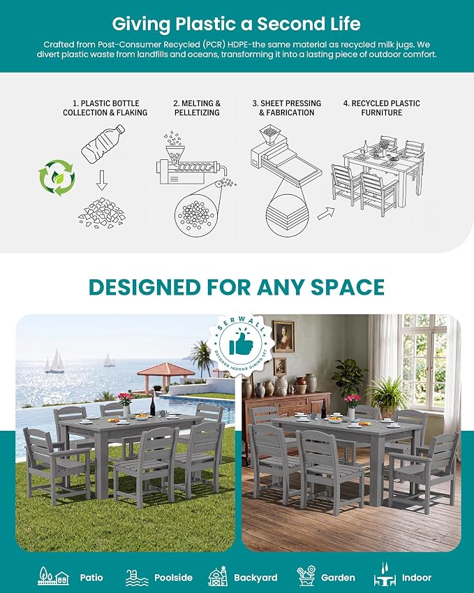 SERWALL Outdoor Dining Set for 8 – HDPE Patio Set - Image 7