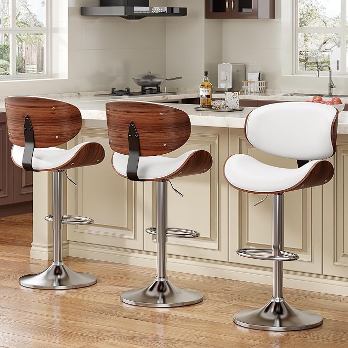 YaFiti Bar Stools Set of 3, Bentwood Adjustable Height Swivel Bar Stools by YaFiti