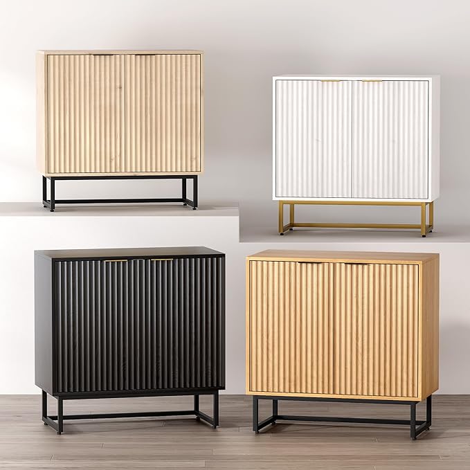 EYYTHUNG Fluted Storage Cabinet Sideboard Buffet Cabinet, Modern Accent Cabinets - Image 8