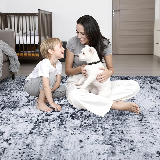 Round Area Rug for Living Room: 8 ft Washable Modern Abstract Soft Thin Rug - Image 8