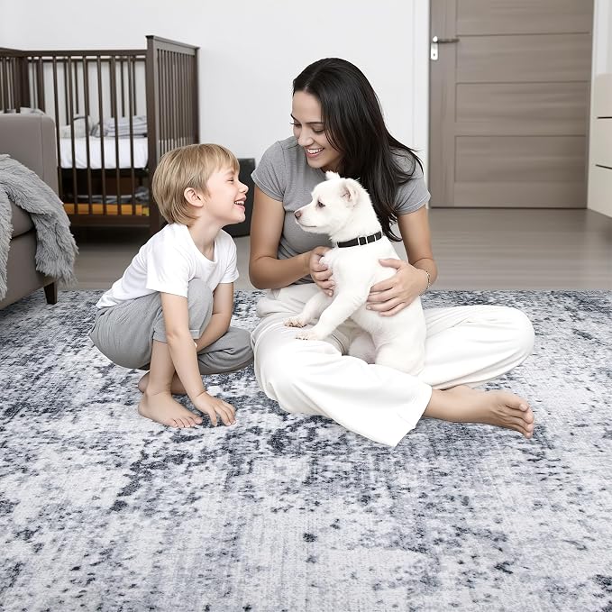 8x8 Area Rug Living Room Rug: Washable Modern Abstract Soft Thin Rug Indoor - Image 8