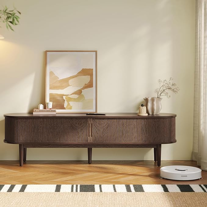 LINSY HOME 70" Fluted TV Stand for TVs up to 80 Inch, Mid Century Modern - Image 2