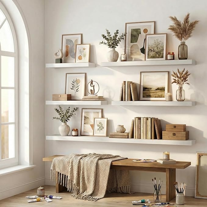 12 inch Deep Floating Shelves for Wall, 55 inch Wide Engineered Wood Wall - Image 7