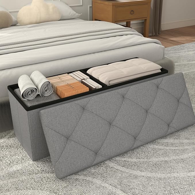 43 inch Storage Ottoman Bench, Folding Storage Bench Ottoman, by Unknown