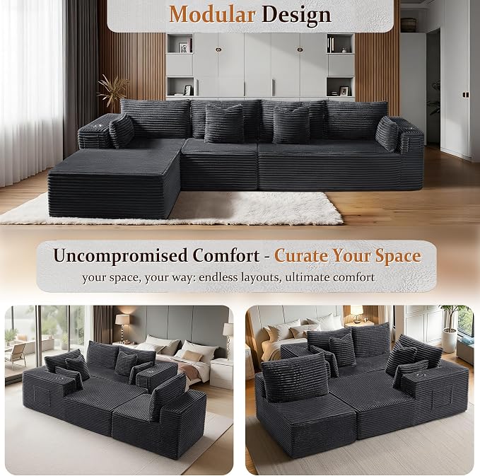 138" Oversized Cloud Sectional Couch, Comfort L Shaped Boneless Couch - Image 4
