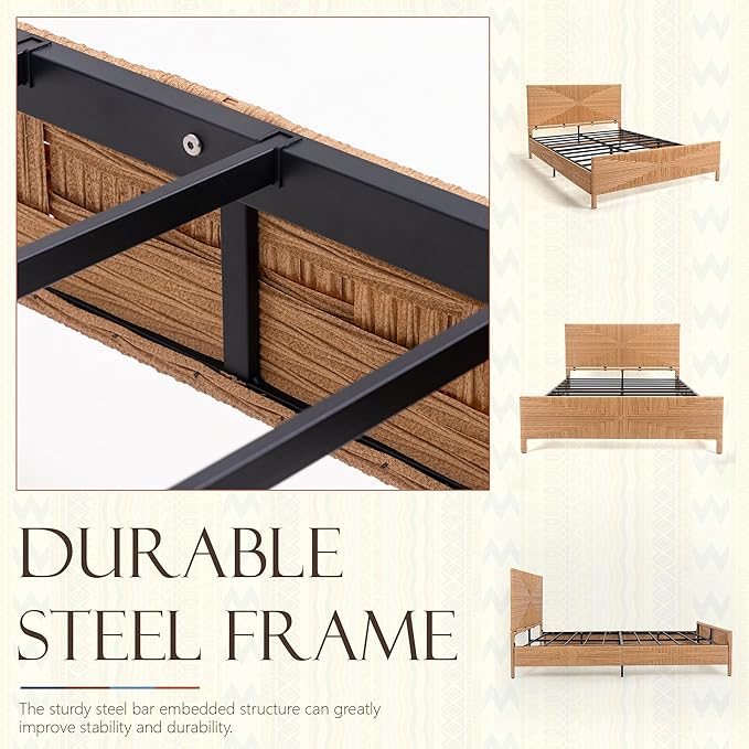 Yechen Queen Rattan Style Boho Bed Frame - Image 6