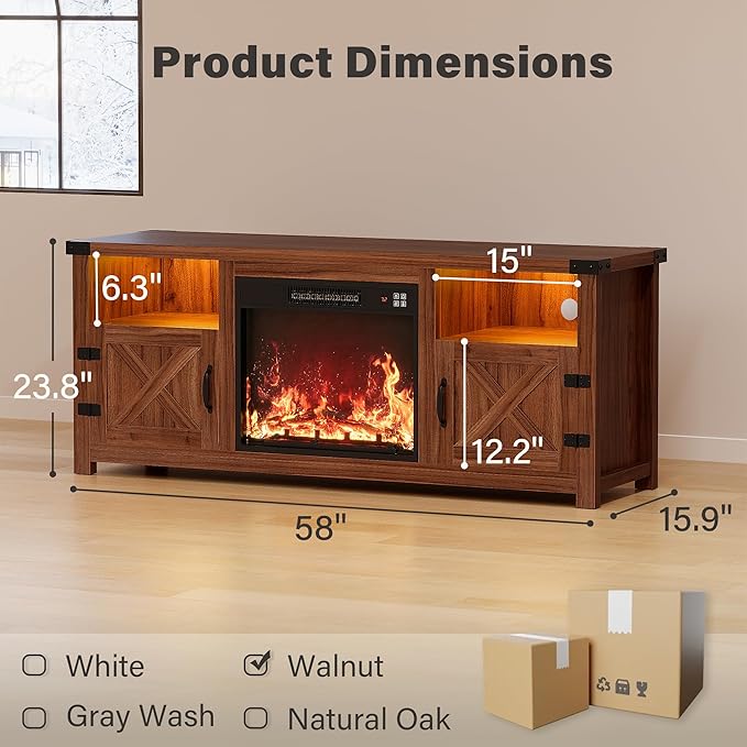 YESHOMY LED Fireplace TV Stand - Image 6