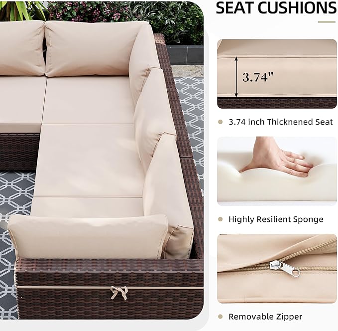 UPHA 5 Pieces Patio Furniture Sets, Wicker Outdoor Sectional Sofa Couch - Image 5