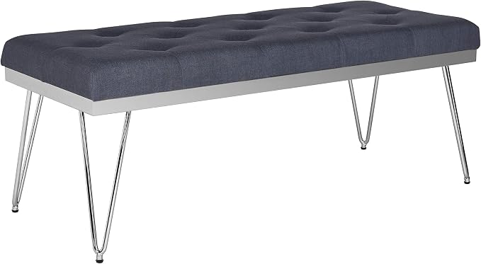 SAFAVIEH Home Collection – Marcella Navy Linen Tufted Upholstered Accent Bench - Image 5