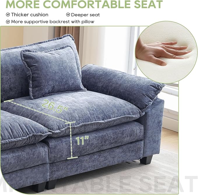 Oprisen 120" Modular Sectional Sofa, Comfy Cloud Couch Sectional, Chenille Sofa - Image 4