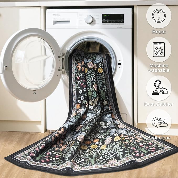 10x14 Area Rugs for Living Room: Floral Washable Rug Vintage Large Soft Boho - Image 5
