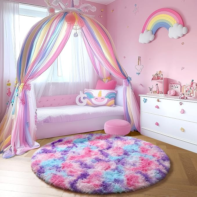 Amdrebio Hot Pink Rainbow Round Circle Area Rug 5Ft - Image 7