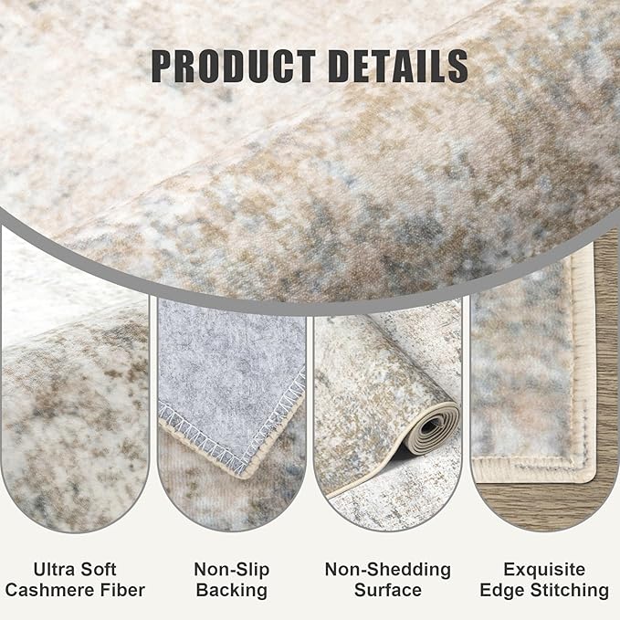 Round Area Rug for Living Room: 4 ft Washable Modern Abstract Soft Thin Rug - Image 5